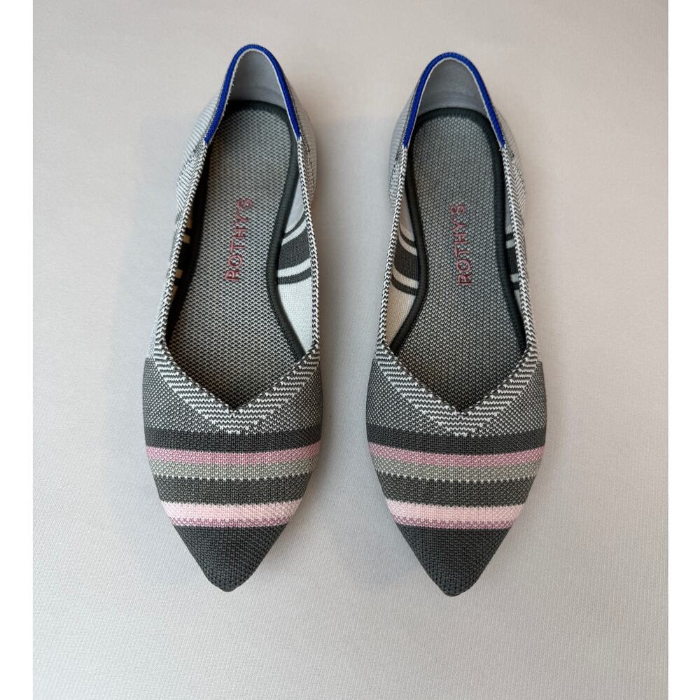 Rothy's Point Inverse Stripe Colorway Black Grey Pink Size 7